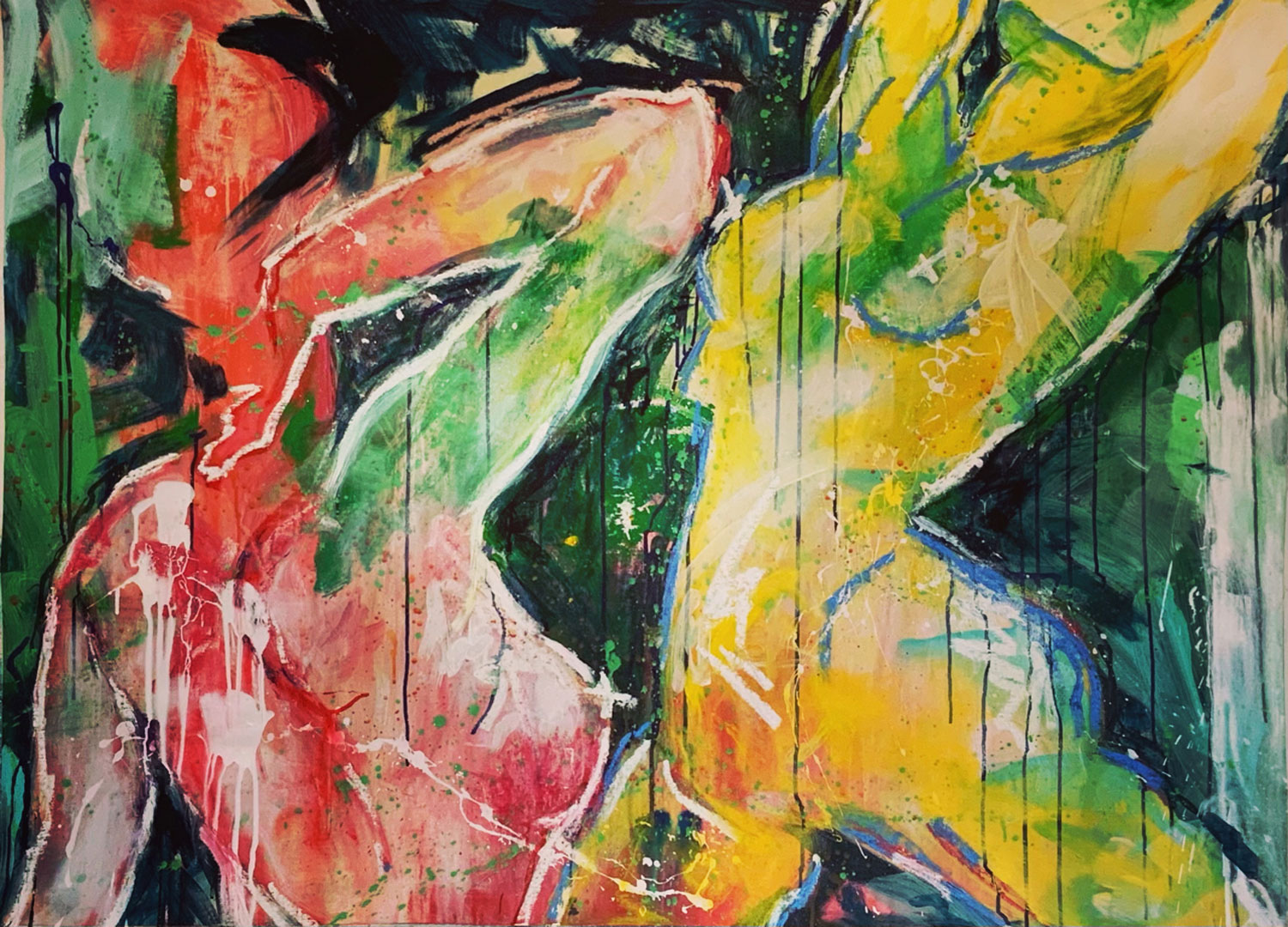 Claudia Seiler; BODY TALK, 180 x 120, Acryl, Ölstift auf Leinwand, acrylics, oil pen on canvas