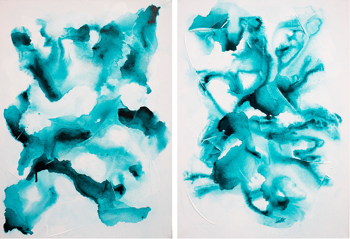 Claudia Seiler artist, Diptychon abstrakt, 100 cm x 140 cm x 7,5 cm, Aquarell on canvas. 