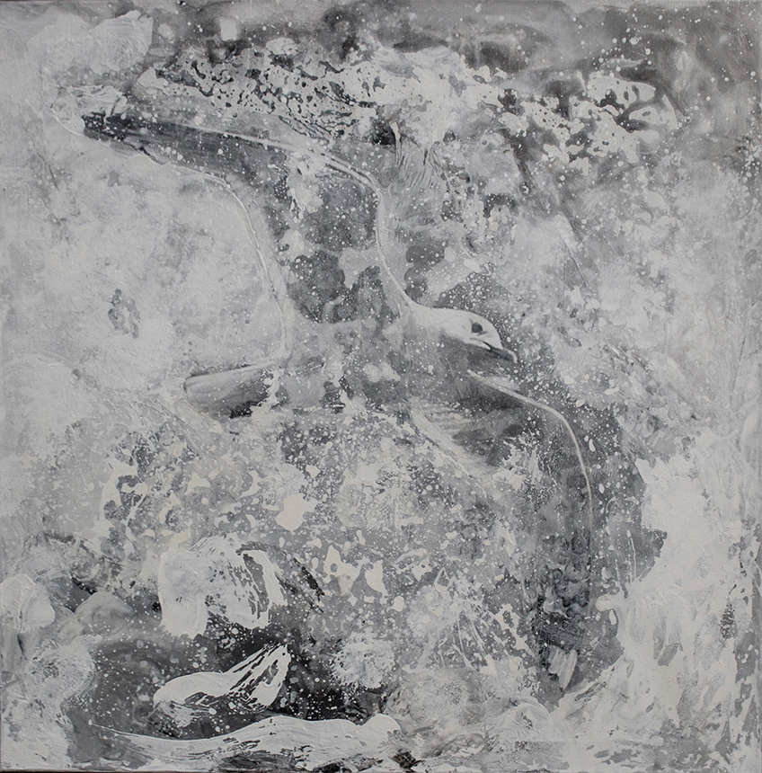 Claudia Seiler, Küstensturm 100 x 100 cm, Acryl, Pigmente, Wachs on canvas
