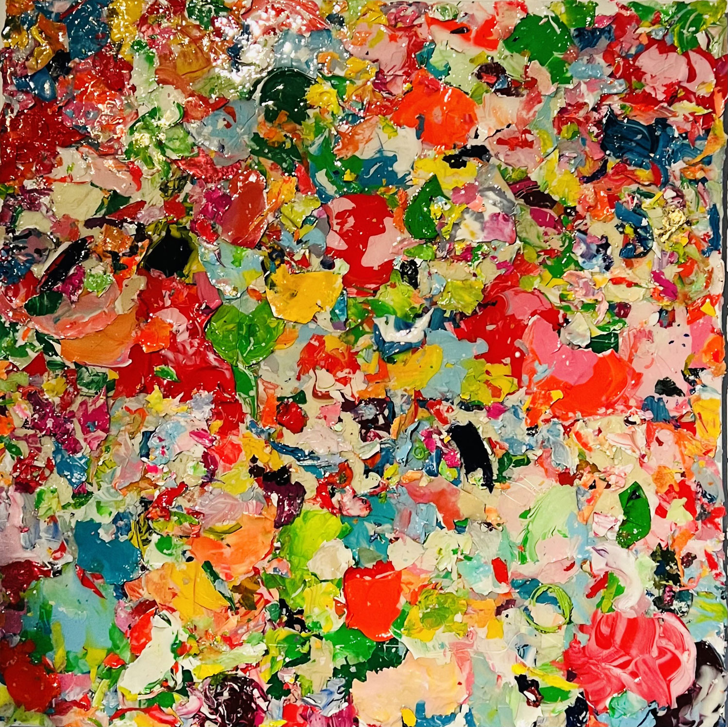 Claudia Seiler, SMILE OF Nature  100 cm x 100 cm ,  Diverse Malmedien auf Leinwand, various painting media on canvas
