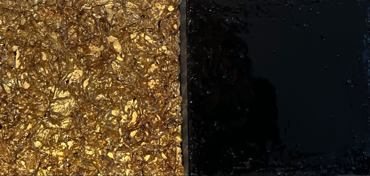 Claudia Seiler; THE GOLDEN BLACK ,140 cm X 80 cm X 10 cm, Metall, Lack auf Leinwand, metal, lacquer on canvas