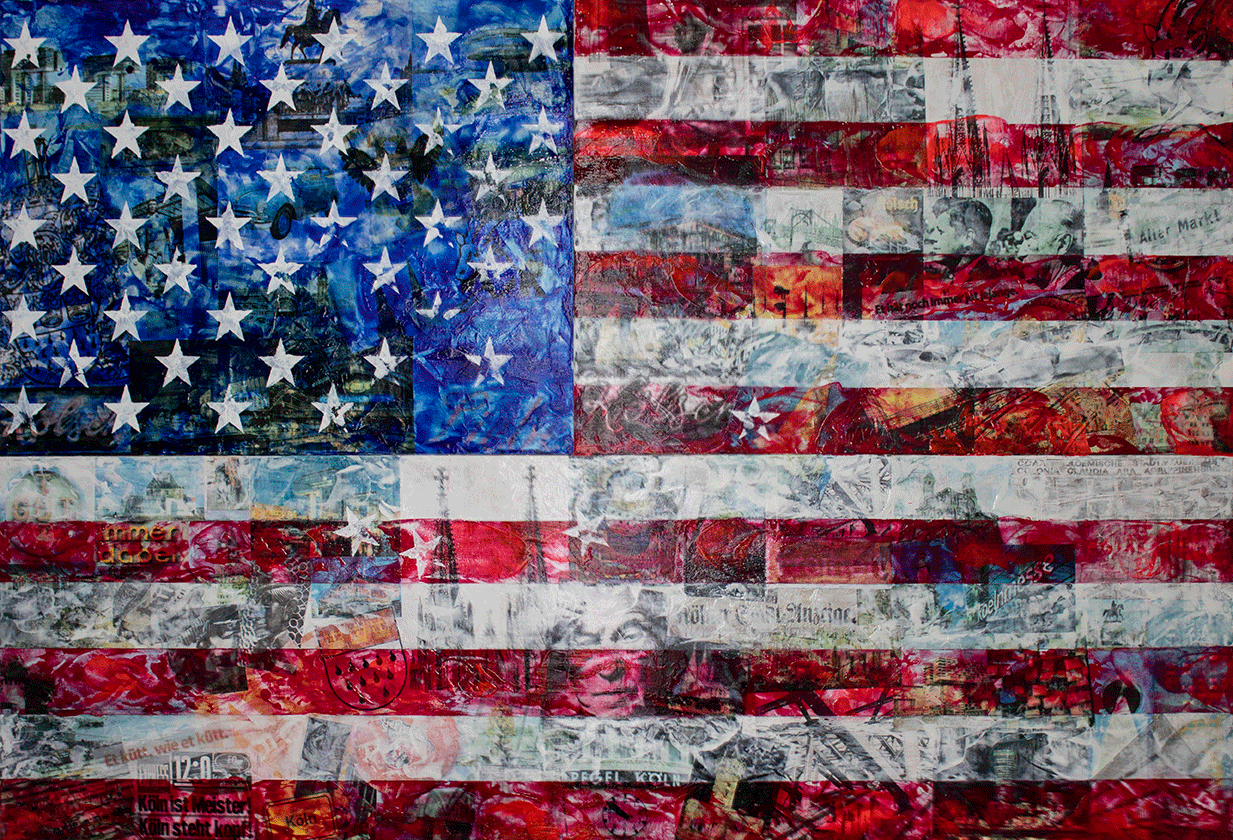 Claudia Seiler; usa meets sylt, leinen, encaustic on multiplex 