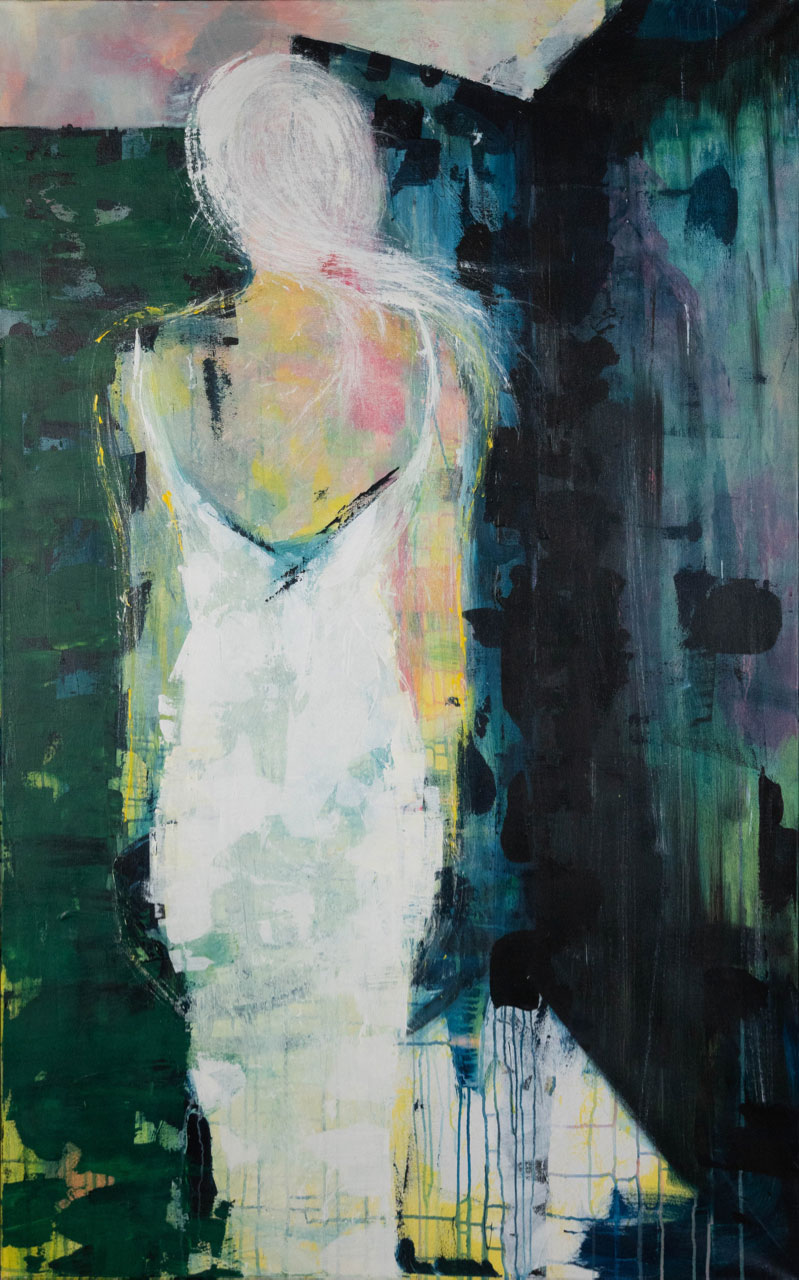 Claudia Seiler; WHITE LADY, 160 x 160, Acryl, Ölstift auf Leinwand, acrylics, oil pen on canvas